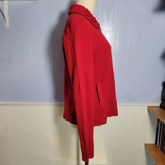Coldwater Creek Medium Bright Red Ruffle Collar Jacket Double Button Sweater - Picture 3 of 11